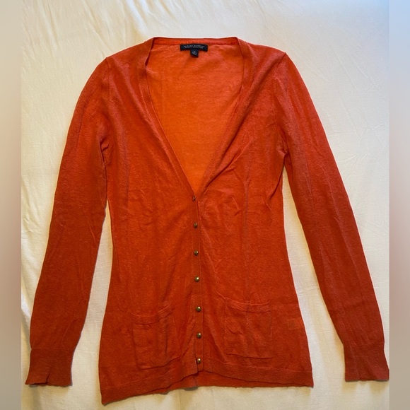 Banana Republic Neon Orange Long Alpaca Blend Cardigan with Gold Buttons, Size M - Picture 6 of 7